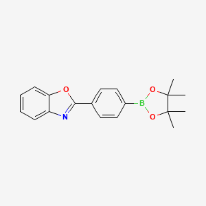 Chemical structure of 2-(4-(4,4,5,5-Tetramethyl-1,3,2-dioxaborolan-2-yl)phenyl)benzo[d]oxazole
