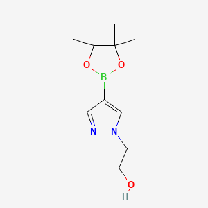 Chemical structure of 2-(4-(4,4,5,5-Tetramethyl-1,3,2-dioxaborolan-2-yl)-1H-pyrazol-1-yl)ethanol