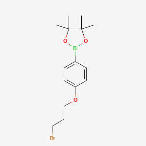 Chemical structure of 2-(4-(3-Bromopropoxy)phenyl)-4,4,5,5-tetramethyl-1,3,2-dioxaborolane