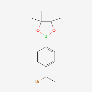 Chemical structure of 2-(4-(1-Bromoethyl)phenyl)-4,4,5,5-tetramethyl-1,3,2-dioxaborolane