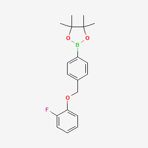 Chemical structure of 2-(4-((2-Fluorophenoxy)methyl)phenyl)-4,4,5,5-tetramethyl-1,3,2-dioxaborolane