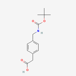 Chemical structure of 2-(4-(((tert-Butoxycarbonyl)amino)methyl)phenyl)acetic acid
