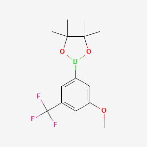 Chemical structure of 2-(3-Methoxy-5-(trifluoromethyl)phenyl)-4,4,5,5-tetramethyl-1,3,2-dioxaborolane