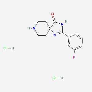 Chemical structure of 2-(3-Fluorophenyl)-1,3,8-triazaspiro[4.5]dec-1-en-4-one dihydrochloride