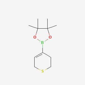 Chemical structure of 2-(3,6-dihydro-2H-thiopyran-4-yl)-4,4,5,5-tetramethyl-1,3,2-dioxaborolane