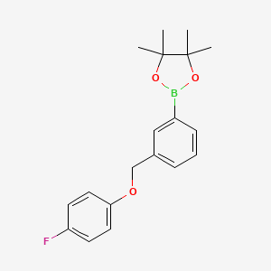 Chemical structure of 2-(3-((4-Fluorophenoxy)methyl)phenyl)-4,4,5,5-tetramethyl-1,3,2-dioxaborolane