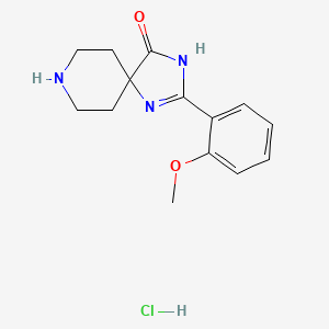 Chemical structure of 2-(2-Methoxyphenyl)-1,3,8-triazaspiro[4.5]dec-1-en-4-one hydrochloride