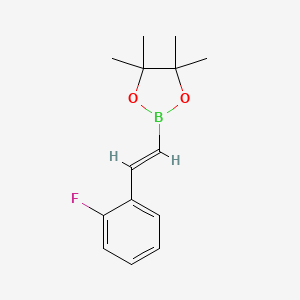 Chemical structure of 2-(2-Fluorostyryl)-4,4,5,5-tetramethyl-1,3,2-dioxaborolane
