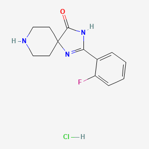 Chemical structure of 2-(2-Fluorophenyl)-1,3,8-triazaspiro[4.5]dec-1-en-4-one hydrochloride