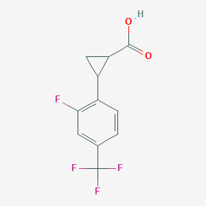 Chemical structure of 2-(2-fluoro-4-(trifluoromethyl)phenyl)cyclopropane-1-carboxylic acid