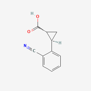 Chemical structure of 2-(2-cyanophenyl)cyclopropane-1-carboxylic acid