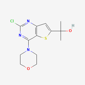 Chemical structure of 2-(2-Chloro-4-morpholinothieno[3,2-d]pyrimidin-6-yl)propan-2-ol