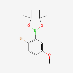 Chemical structure of 2-(2-Bromo-5-methoxyphenyl)-4,4,5,5-tetramethyl-1,3,2-dioxaborolane