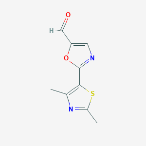 Chemical structure of 2-(2,4-dimethylthiazol-5-yl)oxazole-5-carbaldehyde