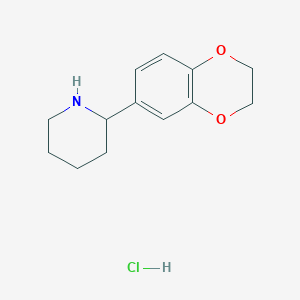 Chemical structure of 2-(2,3-Dihydrobenzo[b][1,4]dioxin-6-yl)piperidine hydrochloride