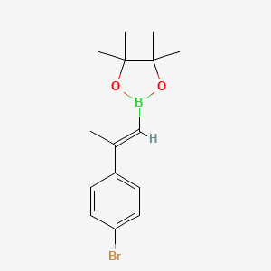 Chemical structure of 2-(2-(4-Bromo)prop-1-en-1-yl)-4,4,5,5-tetramethyl-1,3,2-dioxaborolane