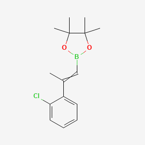 Chemical structure of 2-(2-(2-chlorophenyl)prop-1-en-1-yl)-4,4,5,5-tetramethyl-1,3,2-dioxaborolane