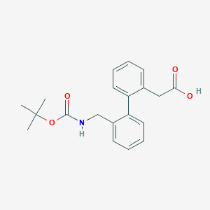Chemical structure of 2-(2-(((tert-butoxycarbonyl)amino)methyl)-[1,1-biphenyl]-2-yl)acetic acid