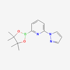 Chemical structure of 2-(1H-Pyrazol-1-yl)-6-(4,4,5,5-tetramethyl-1,3,2-dioxaborolan-2-yl)pyridine