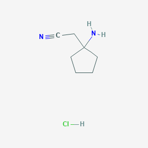 Chemical structure of 2-(1-Aminocyclopentyl)acetonitrile hydrochloride