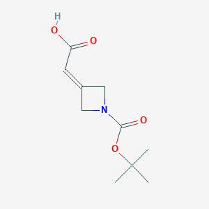 Chemical structure of 2-(1-(tert-Butoxycarbonyl)azetidin-3-ylidene)acetic acid