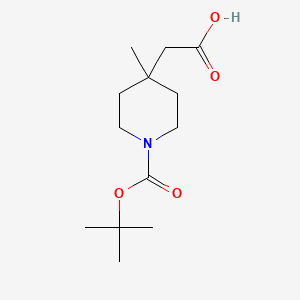 Chemical structure of 2-(1-(tert-Butoxycarbonyl)-4-methylpiperidin-4-yl)acetic acid