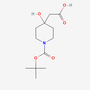 Chemical structure of 2-(1-(tert-Butoxycarbonyl)-4-hydroxypiperidin-4-yl)acetic acid