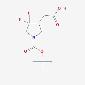 Chemical structure of 2-(1-(tert-Butoxycarbonyl)-4,4-difluoropyrrolidin-3-yl)acetic acid