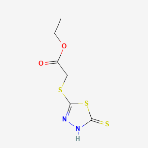 Chemical structure of 2-((5-Thioxo-4,5-dihydro-1,3,4-thiadiazol-2-yl)thio)ethyl acetate