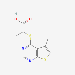 Chemical structure of 2-((5,6-Dimethylthieno[2,3-d]pyrimidin-4-yl)thio)propanoic acid