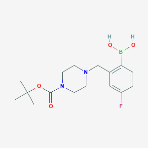 Chemical structure of 2-((4-(tert-Butoxycarbonyl)piperazin-1-yl)methyl)-4-fluorophenylboronic acid