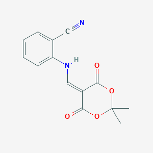 Chemical structure of 2-(((2,2-Dimethyl-4,6-dioxo-1,3-dioxan-5-ylidene)methyl)amino)benzonitrile