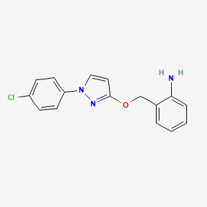 Chemical structure of 2-(((1-(4-chlorophenyl)-1H-pyrazol-3-yl)oxy)methyl)aniline