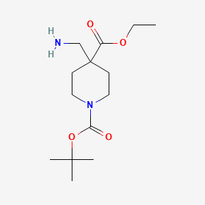 Chemical structure of 1-tert-Butyl 4-ethyl 4-(aminomethyl)piperidine-1,4-dicarboxylate