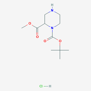 Chemical structure of 1-tert-Butyl 2-methyl piperazine-1,2-dicarboxylate hydrochloride