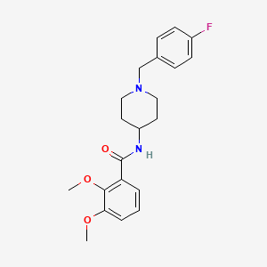 Chemical structure of 1-Propanone, 1-[4-[2-(4-fluorophenoxy)ethyl]-1-piperazinyl]-3-(4-hydroxyphenyl)-