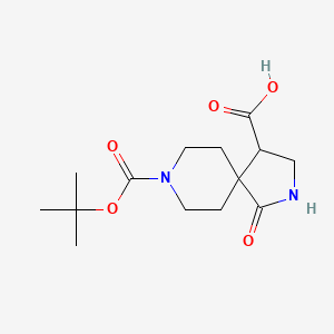 Chemical structure of 1-Oxo-2,8-Diaza-Spiro[4.5]Decane-4,8-Dicarboxylic Acid 8-Tert-Butyl Ester