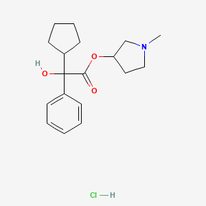 Chemical structure of 1-Methylpyrrolidin-3-yl 2-cyclopentyl-2-hydroxy-2-phenylacetate hydrochloride