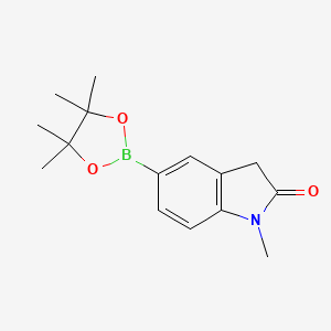 Chemical structure of 1-Methyl-5-(4,4,5,5-tetramethyl-1,3,2-dioxaborolan-2-yl)indolin-2-one