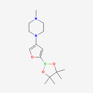 Chemical structure of 1-methyl-4-(5-(4,4,5,5-tetramethyl-1,3,2-dioxaborolan-2-yl)furan-3-yl)piperazine