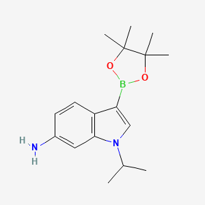 Chemical structure of 1-Isopropyl-3-(4,4,5,5-tetramethyl-1,3,2-dioxaborolan-2-yl)-1H-indol-6-amine