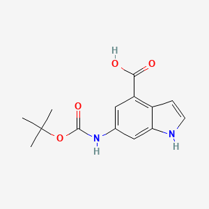 Chemical structure of 6-((tert-Butoxycarbonyl)amino)-1H-indole-4-carboxylic acid