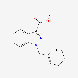 Chemical structure of 1H-Indazole-3-carboxylic acid, 1-(phenylmethyl)-,methyl ester