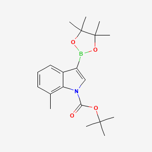 Chemical structure of 1-Boc-7-methylindole-3-boronic acid pinacol ester