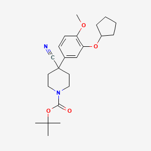 Chemical structure of 1-Boc-4-Cyano-4-[3-(Cyclopentyloxy)-4-Methoxyphenyl]-Piperidine