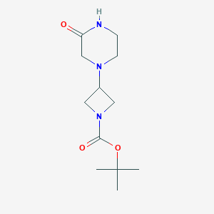 Chemical structure of 1-Boc-3-(3-oxo-1-piperazinyl)azetidine