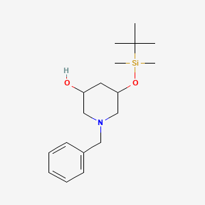 Chemical structure of 1-Benzyl-5-((tert-butyldimethylsilyl)oxy)piperidin-3-ol