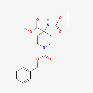 Chemical structure of 1-Benzyl 4-methyl 4-((tert-butoxycarbonyl)amino)piperidine-1,4-dicarboxylate