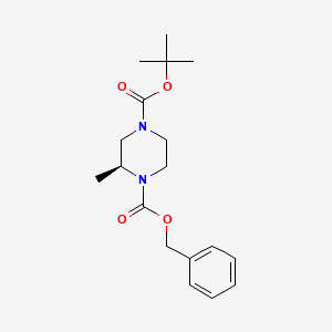 Chemical structure of 1-Benzyl 4-(tert-butyl) (S)-2-methylpiperazine-1,4-dicarboxylate