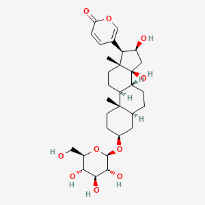 Chemical structure of 14β,16β-Dihydroxy-3β-(β-D-glucopyranosyloxy)-5α-bufa-20,22-dienolide